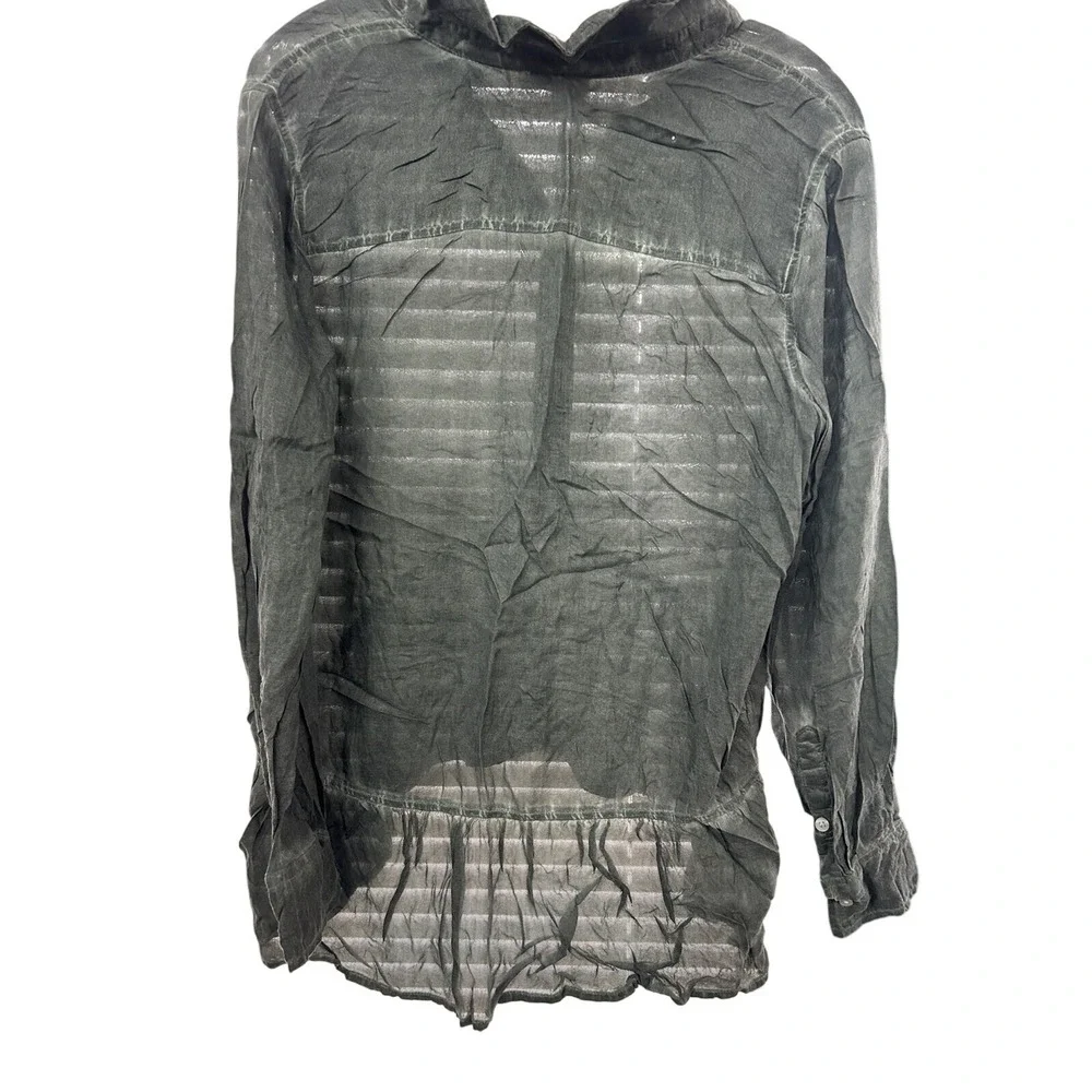ana A New Approach Gray Sheer Striped High Low Long Sleeve Blouse‎ Womens Medium